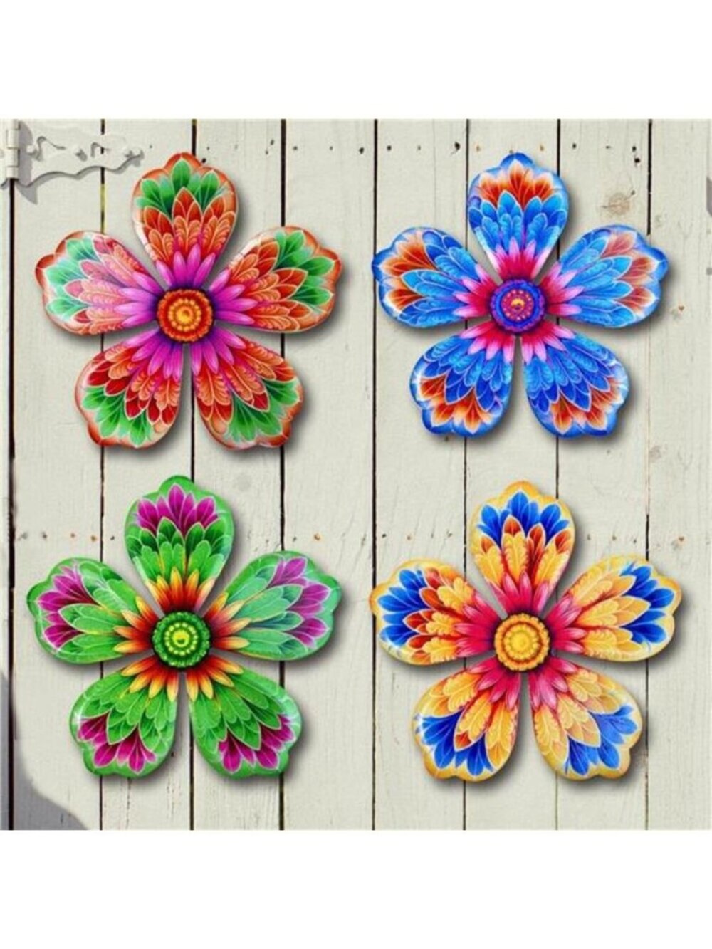 Metal Flowers Wall Decor - 4pcs 6.2'' Metal Wall Art Hanging Decorations